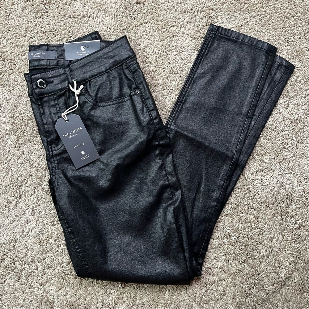 The Limited Denim Coated Black Faux Leather Skinny Jeans 10R Stretch
